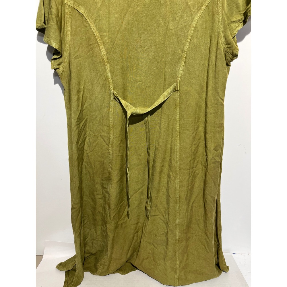 Pineapple Olive Green Floral Patchwork Gold Embroidered V-Neck Midi Dress XL NWT - Picture 10 of 10